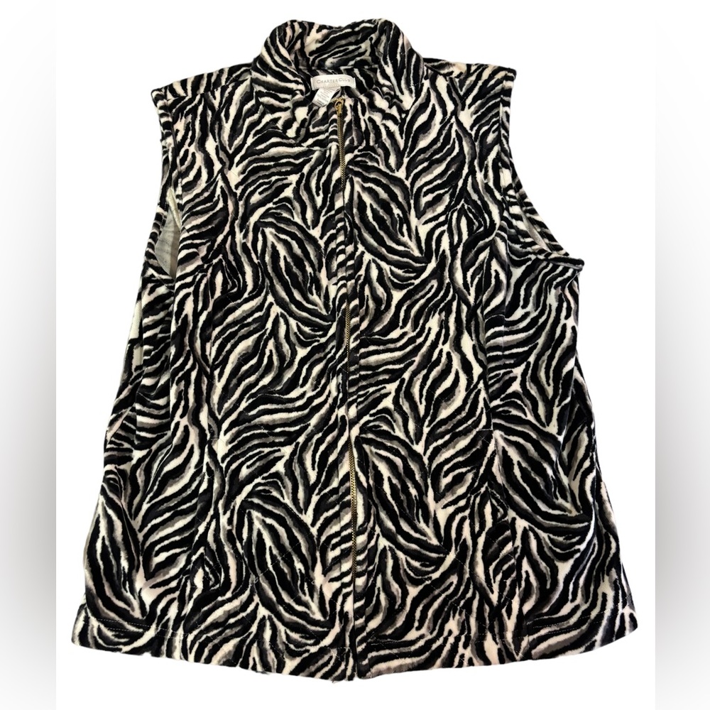 Zebra Print Sweater Vest With Pockets Large